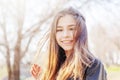 Beautiful happy sunshine girl teenager asian european mixed race with long hair portrait Royalty Free Stock Photo