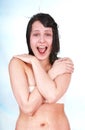 Beautiful happy wet girl with open mouth. Royalty Free Stock Photo