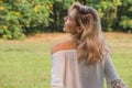 Beautiful happy woman laughing and enjpying in the park Royalty Free Stock Photo