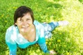 Beautiful happy woman resting in the park, relaxing and having f Royalty Free Stock Photo