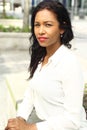 Beautiful happy young black woman outside in the park Royalty Free Stock Photo