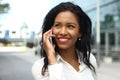 Beautiful happy young black woman outside in the park Royalty Free Stock Photo