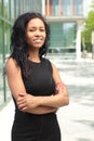 Beautiful happy young black woman outside in the park Royalty Free Stock Photo