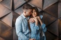 Beautiful happy young couple in blue jeans Royalty Free Stock Photo