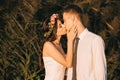 beautiful happy young tender wedding couple kissing