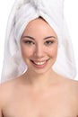 Beautiful happy young woman bath towel on her head Royalty Free Stock Photo
