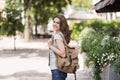 Beautiful happy young woman summer portrait. Pretty smiling model girl walking in a city Royalty Free Stock Photo