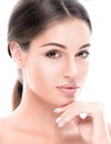 Beautiful happy young woman tanned portrait face with lips Royalty Free Stock Photo
