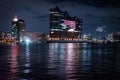 Beautiful harbour of Hamburg with Elbphilharmonie concert hall by night Royalty Free Stock Photo