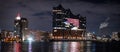 Beautiful harbour of Hamburg with Elbphilharmonie concert hall by night - HAMBURG, GERMANY - DECEMBER 25, 2020 Royalty Free Stock Photo