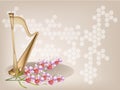 A Beautiful Harp and Orchid on Brown Background