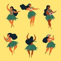 Beautiful Hawaiian girl dancing hula and ukulele