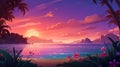 beautiful hawaiian inspired sunset wallpaper artwork, ai generated image