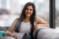 Beautiful headshot portrait of an indian, latina, hispanic woman, natural, friendly and charming bright smile with perfect teeth Royalty Free Stock Photo