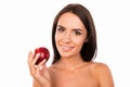 Beautiful healthy girl holding a nectarine Royalty Free Stock Photo