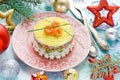 Beautiful healthy sushi salad on Christmas festive table Royalty Free Stock Photo