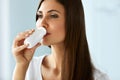 Beautiful Healthy Woman Drinking Natural Yogurt, Dairy Product