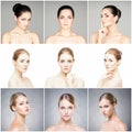 Beautiful, healthy and young female portraits collection. Collage of different women faces. Face lifting, skincare, plastic surger