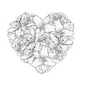 Beautiful heart decorated by flowers, roses and li