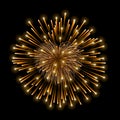 Beautiful heart-firework. Gold romantic firework, isolated on black background. Light love decoration salute for Royalty Free Stock Photo