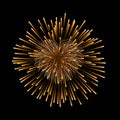 Beautiful heart-firework. Gold romantic firework, isolated on black background. Light love decoration salute for Royalty Free Stock Photo