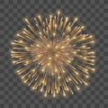 Beautiful heart-firework. Gold romantic firework, isolated transparent background. Light love decoration salute for Royalty Free Stock Photo