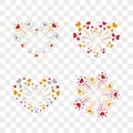 Beautiful heart-fireworks set. Romantic salute isolated on transparent background. Love decoration flat firework. Symbol Royalty Free Stock Photo