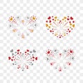 Beautiful heart-fireworks set. Romantic salute isolated on transparent background. Love decoration flat firework. Symbol Royalty Free Stock Photo