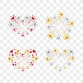 Beautiful heart-fireworks set. Romantic salute isolated on transparent background. Love decoration flat firework. Symbol Royalty Free Stock Photo