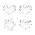 Beautiful heart-fireworks set. Silver romantic salute isolated on white background. Love decoration flat firework Royalty Free Stock Photo