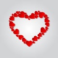 Vector heart frame with many small red hearts