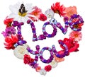 Beautiful heart with legend made of different flowers Royalty Free Stock Photo