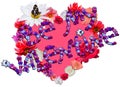 Beautiful heart with legend made of different flowers on white b Royalty Free Stock Photo