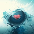 Creative San Valentine Day composition made of heart with pastel petals on splash green background. Royalty Free Stock Photo