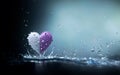 beautiful heart made of white and purple side with little drops splash in water on shiny background. Royalty Free Stock Photo