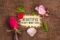 Beautiful heart mind soul in hole on the burlap Royalty Free Stock Photo