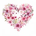 Beautiful Heart-Shaped Arrangement of Pink Flowers and Leaves Royalty Free Stock Photo