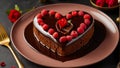 Beautiful heart shaped cake chocolate icing, rose flower sweet romance decoration