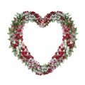 Beautiful heart shaped floral wedding arch with colorful roses flowers and tropical fern leaves, ValentineÃ¢â¬â¢s day nature backdrop