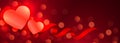 Beautiful hearts glowing red bokeh banner design Royalty Free Stock Photo