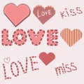 Beautiful hearts in stripes and pink for Valentine`s Day, text in stripes colorful