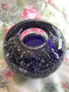 Beautiful Heavy Cobalt Blue Crystal Hand Blown Bubble Glass Paperweight - Vase - Votive