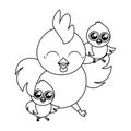 Beautiful hen with littl chicks easter characters