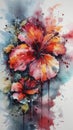 Beautiful Hibiscus Flower Watercolor Fluffy Colorful Contemporary Art Oil Painting