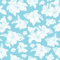 Beautiful hibiscus tropical flower silhouette pattern vector. Turquoise background. Illustration