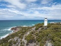 Beautiful high angle aerial drone view of Rocky Cape Lighthouse, part of Rocky Cape National Park, Tasmania