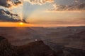 Beautiful high angle shot of beautiful sun rays spreading over the Grand Canyon, USA during sunset