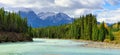 Beautiful high mountains of the Canadian Rockies and an alpine river along the Icefields Parkway between Banff and Jasper