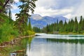 Beautiful high mountains of the Canadian Rockies reflecting in an alpine lake along the Icefields Parkway between Banff and Jasper Royalty Free Stock Photo