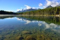 Beautiful high mountains of the Canadian Rockies reflecting in an alpine lake along the Icefields Parkway between Banff and Jasper Royalty Free Stock Photo